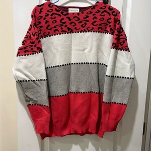 First Love Red and Gray Leopard Print Sweater